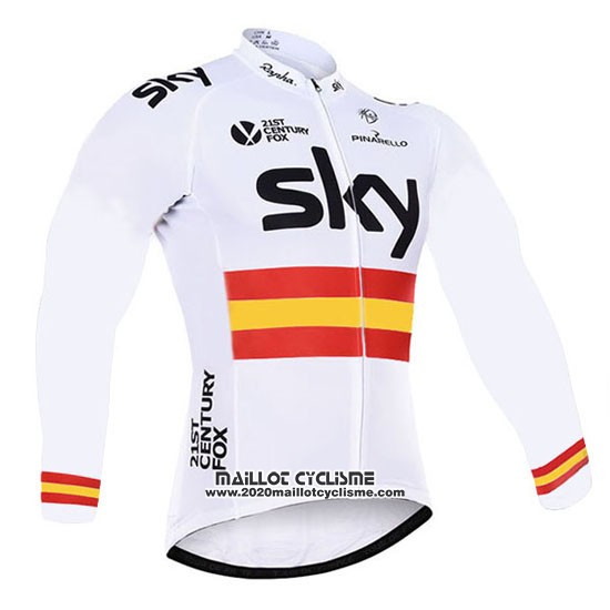 2017 Maillot Ciclismo Sky Champion Espagne Blanc Manches Longues et Cuissard